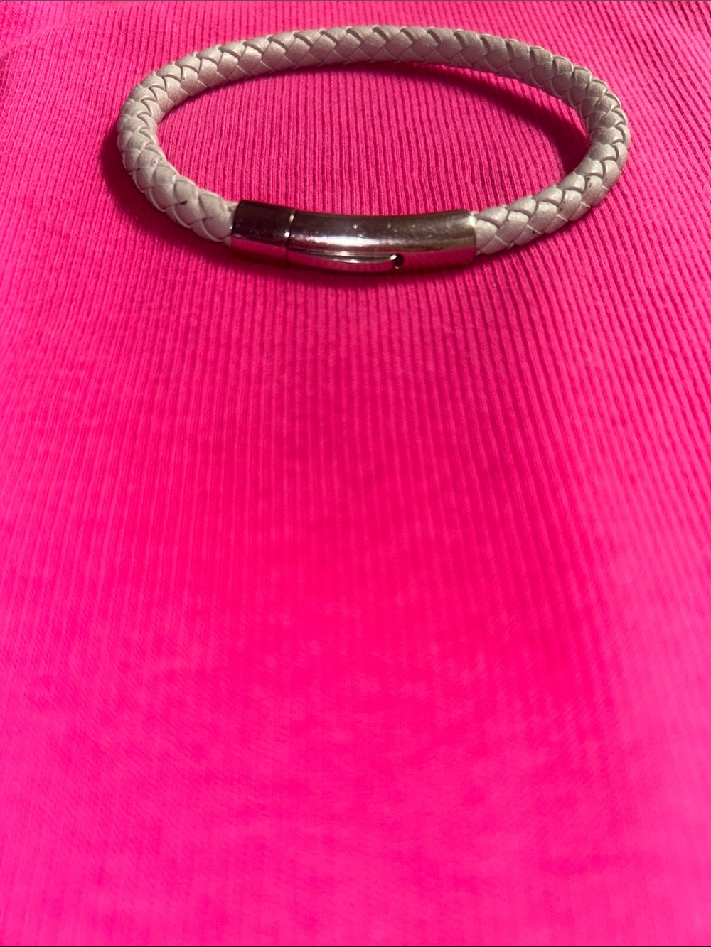 Braided Leather Silver-Clasp Bracelet - White